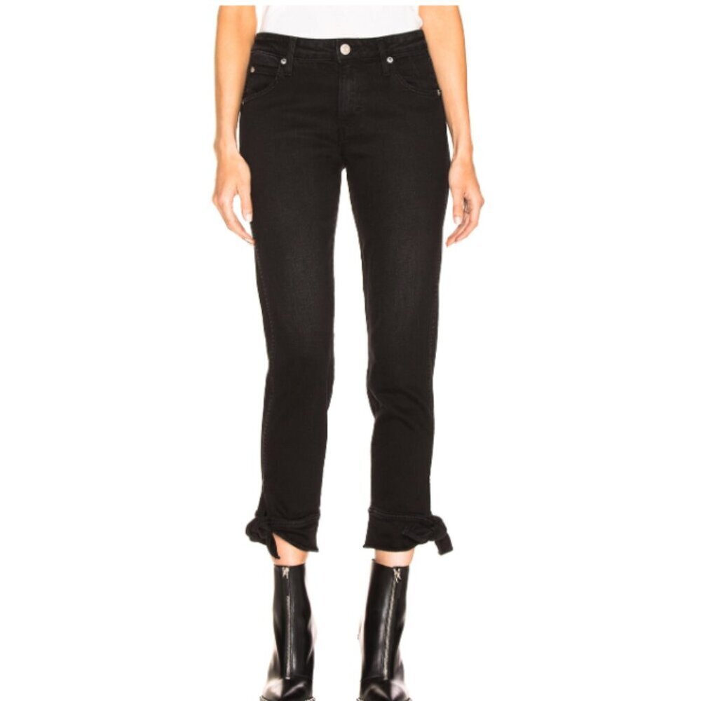 Amo Women's Cotton Stretch Tie Ankle Jeans Black Magic- 31